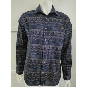 Solaris Mens Geometric Print Long Sleeve Button Down Shirt Size L